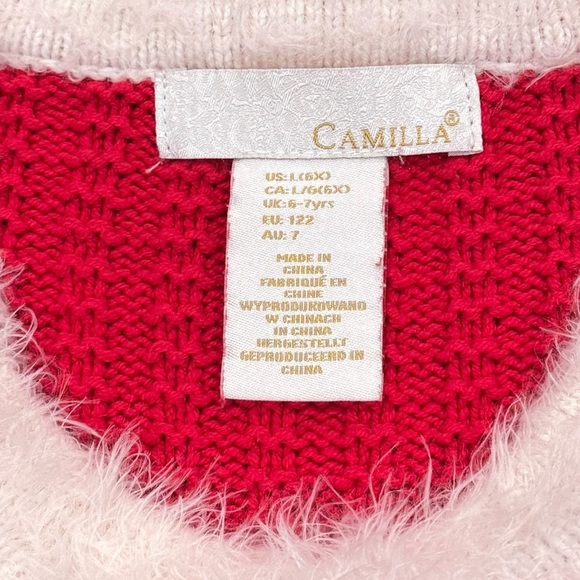 Camilla Girls Size L (6X) Red/White Long Sleeve Cable Knit Sweater Dress Pockets - Picture 4 of 5